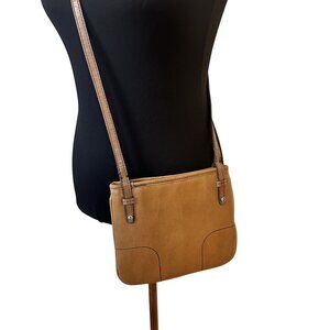 Liz Claiborne Womens Tan Faux Leather Crossbody Bag Travel Small Vtg